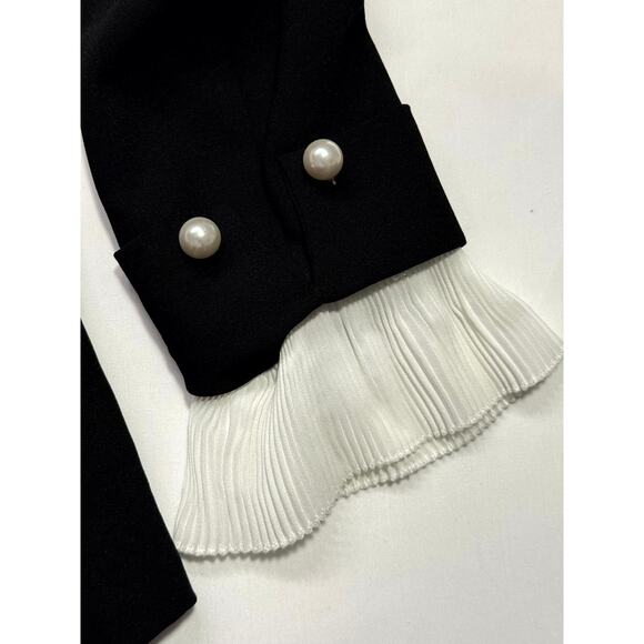 CeCe Black Women's Notched Collar Contrast Ruffled-Cuff Blazer XS - Picture 7 of 12